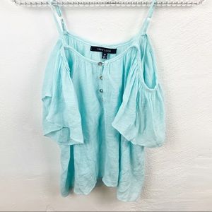 Light Blue Cold Shoulder Top